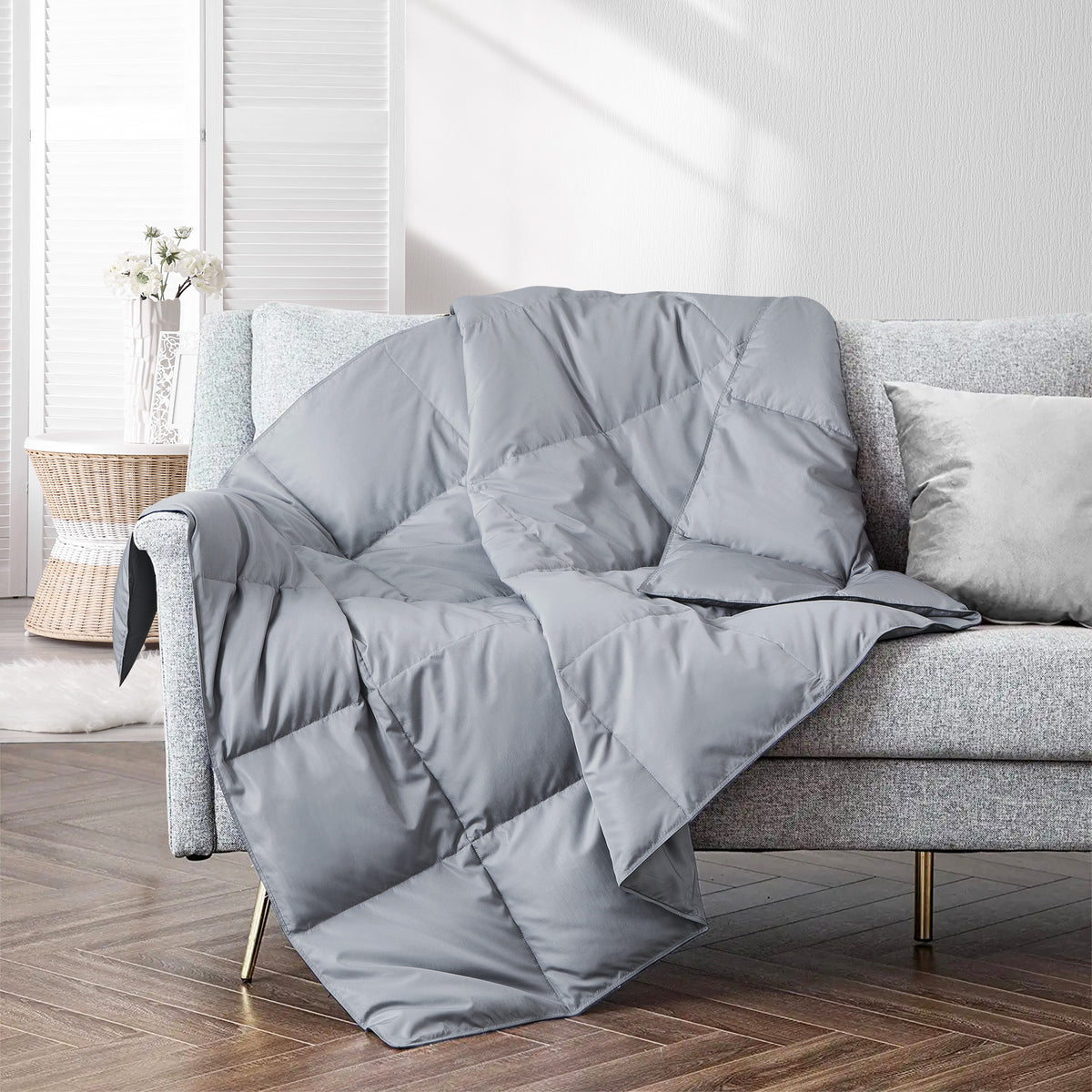 puredown® Feather Down Throw Blanket for Couch Decor Gift 50"X60" Navy