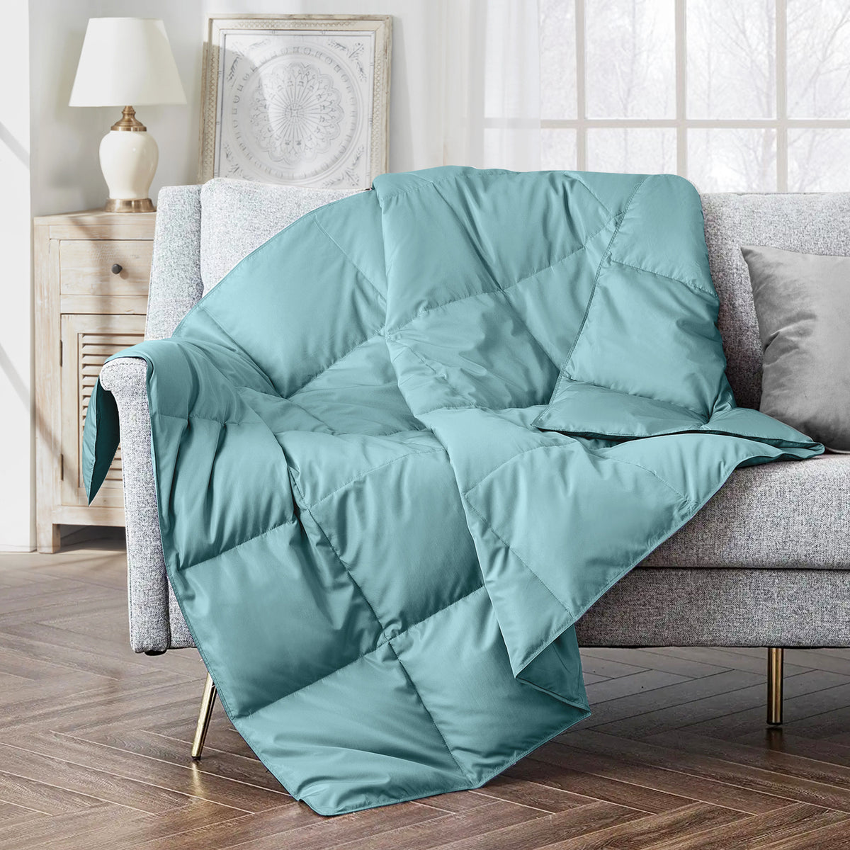 puredown® Feather Down Throw Blanket for Couch Decor Gift 50"X60" Navy