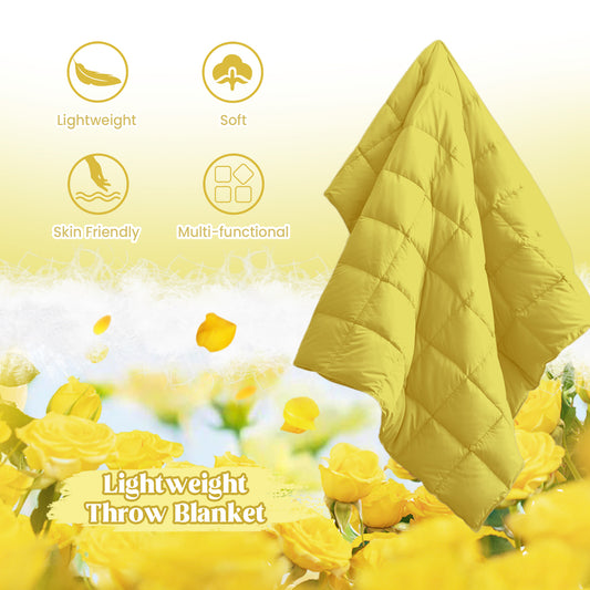puredown® Soft Feather Down Throw Blanket Lightweight Packable Couch Throw for Indoor and Outdoor Use, 50"X70", Yellow