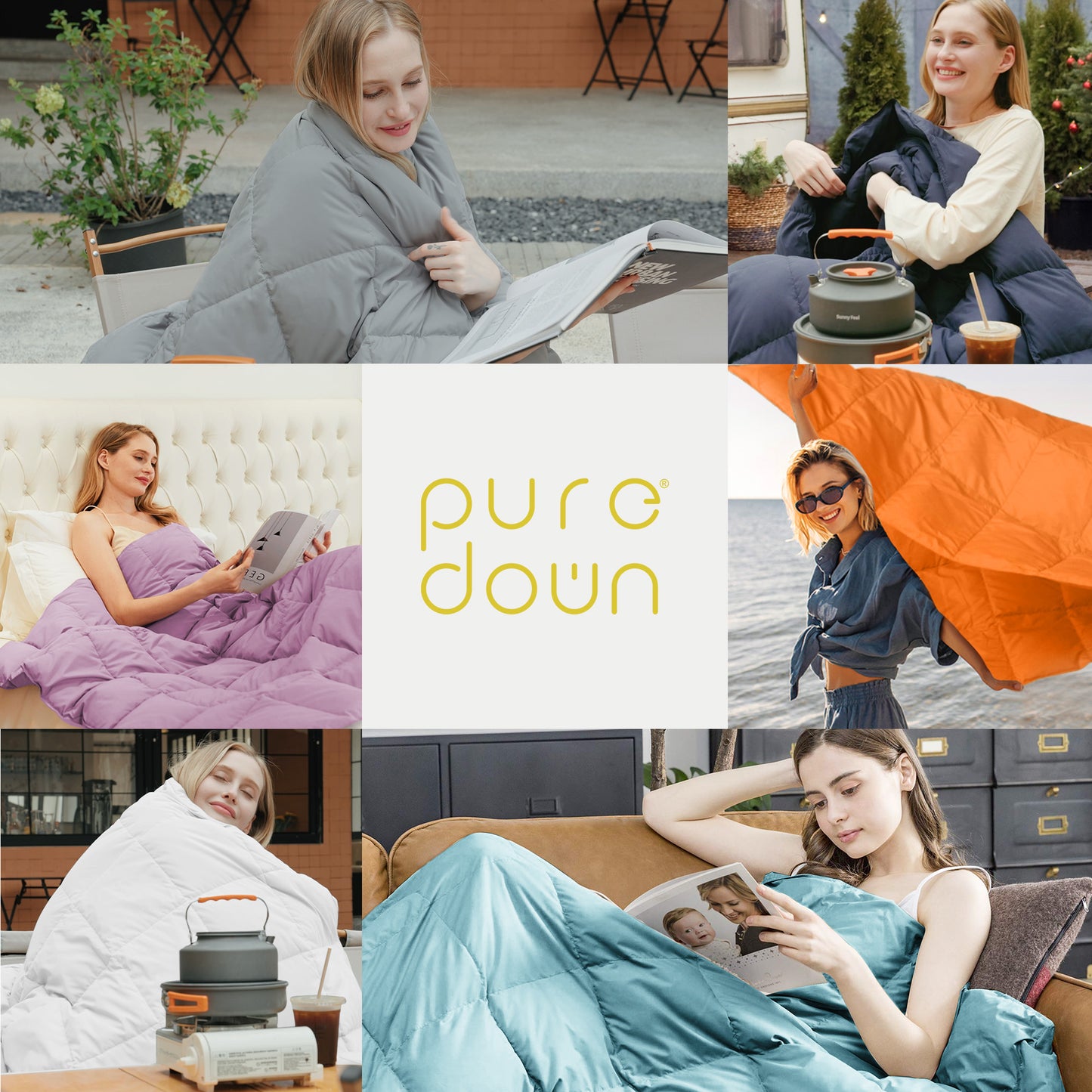 puredown® Soft Feather Down Throw Blanket Lightweight Packable Couch Throw for Indoor and Outdoor Use, 50"X70", Yellow