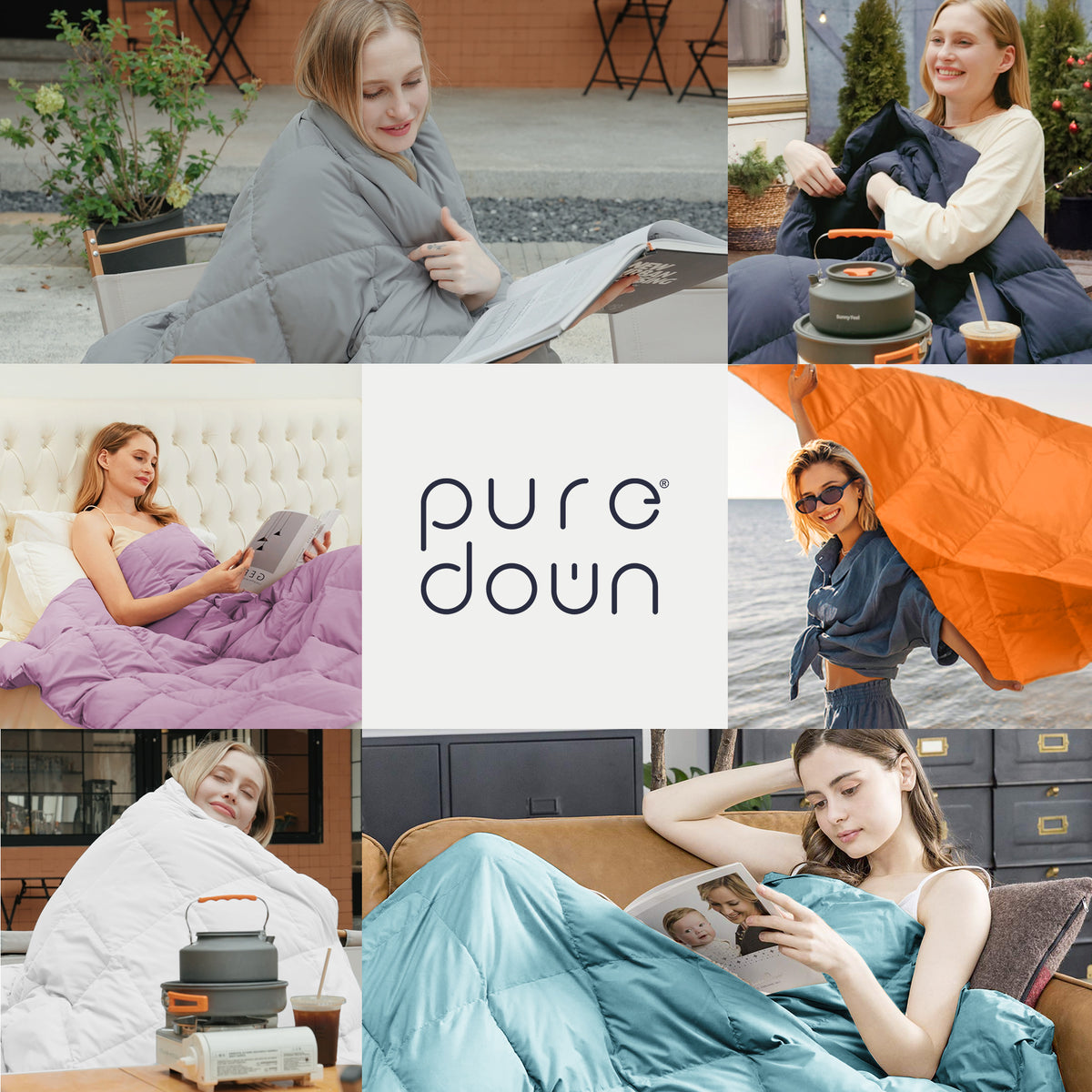 puredown® Feather Down Throw Blanket for Couch Decor Gift 50"X60" Navy