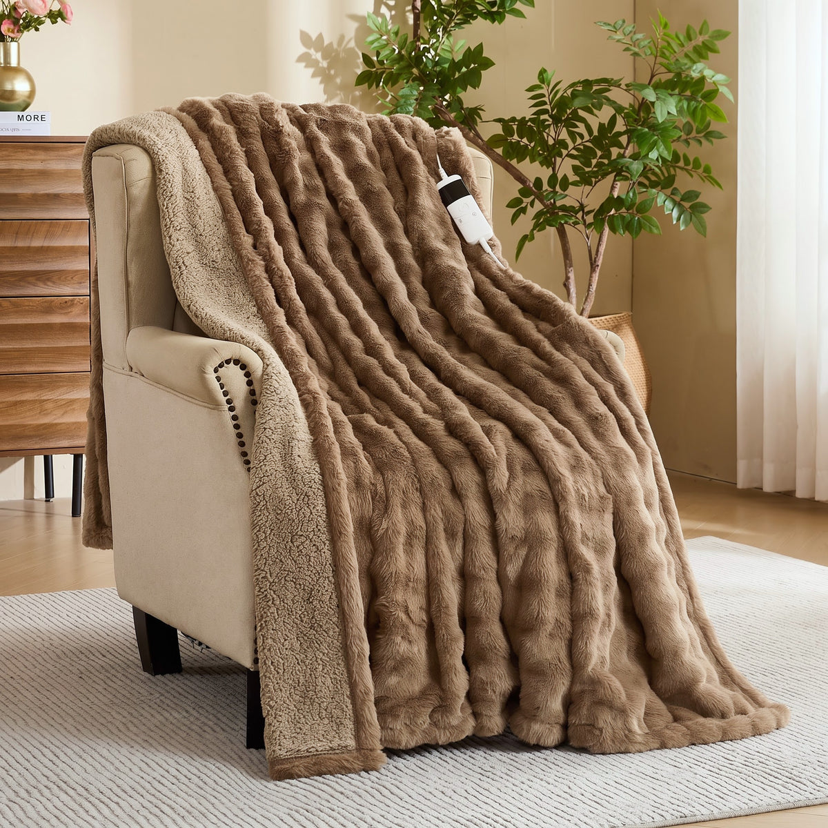 puredown® Electric Blanket, Faux Fur Heated Throw Blankt, 10 Heat Levels, 1/2/4/6/8H Auto Off, Fast Heating, ETL Certified, Overheat Protection, Machine Washable