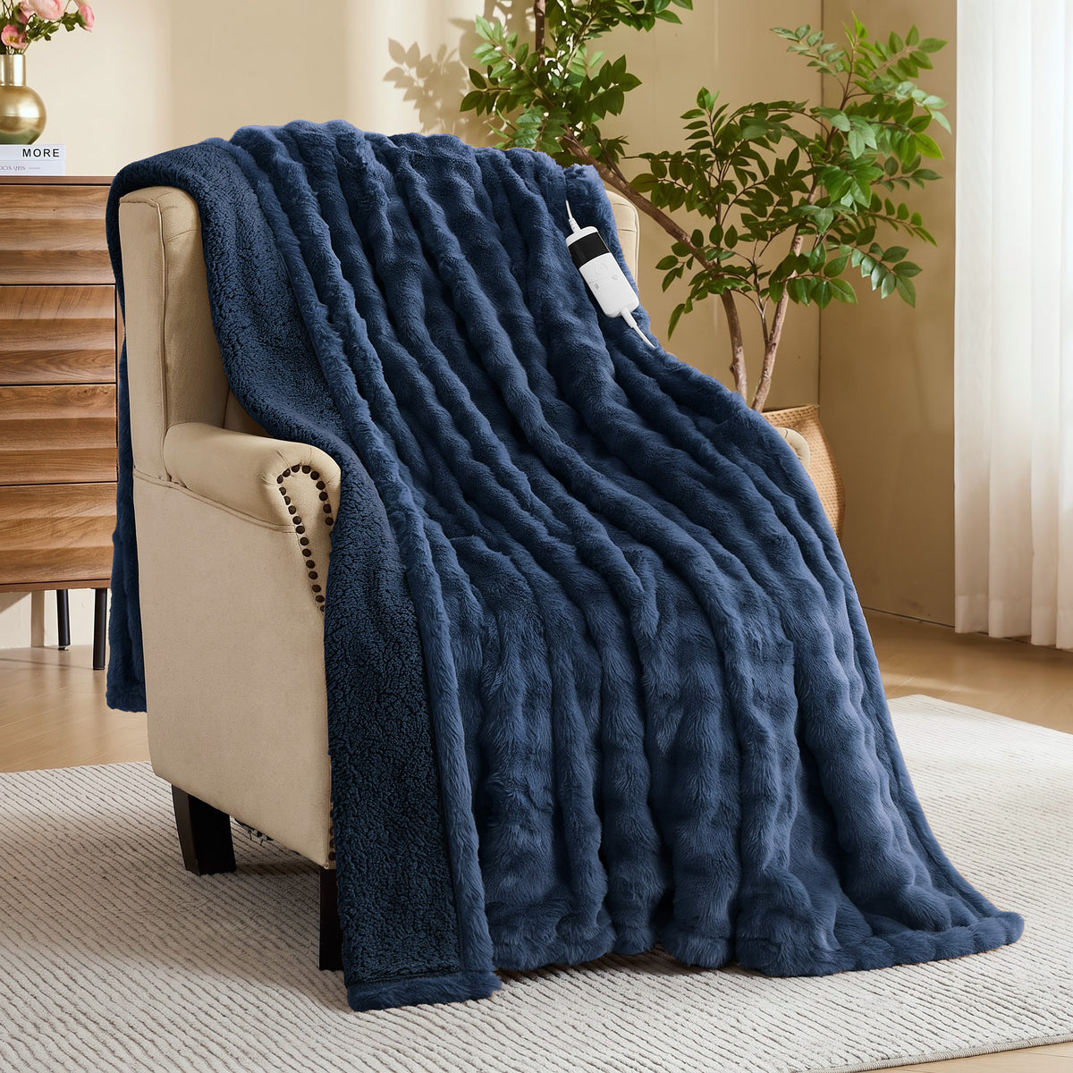 puredown® Electric Blanket, Faux Fur Heated Throw Blankt, 10 Heat Levels, 1/2/4/6/8H Auto Off, Fast Heating, ETL Certified, Overheat Protection, Machine Washable