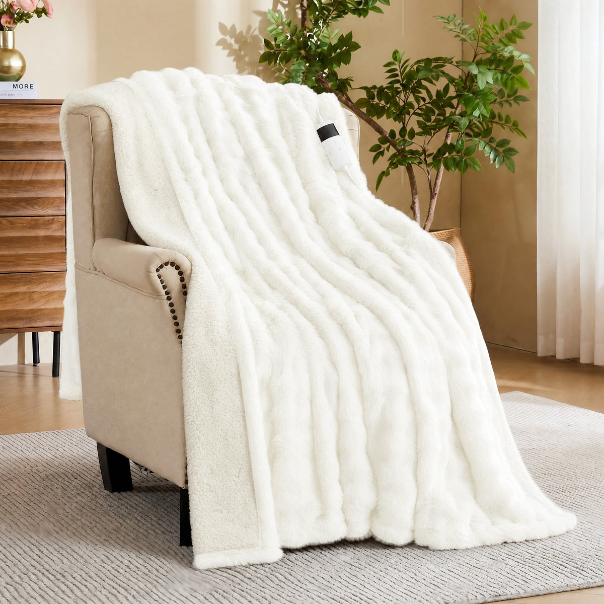 puredown® Electric Blanket, Faux Fur Heated Throw Blankt, 10 Heat Levels, 1/2/4/6/8H Auto Off, Fast Heating, ETL Certified, Overheat Protection, Machine Washable