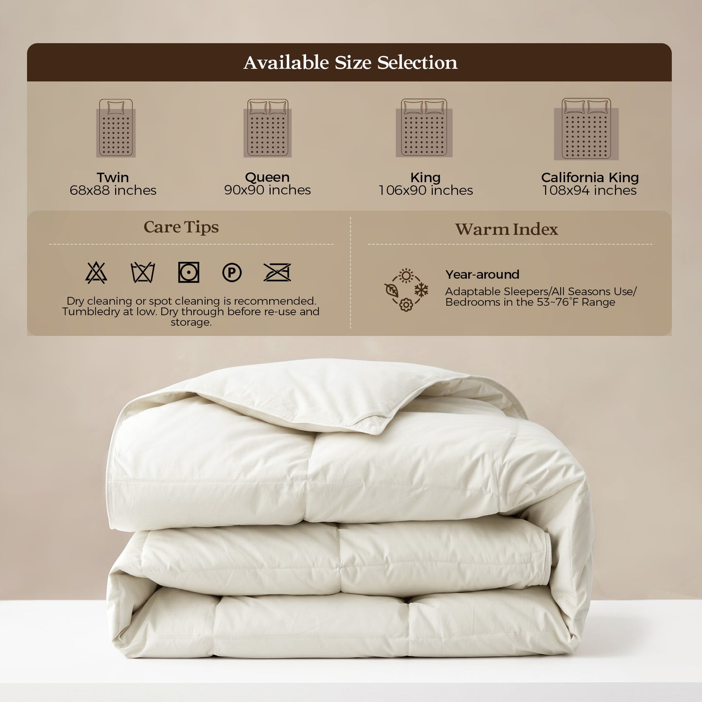 UNIKOME All Season Goose Feather Down Fiber Comforter Twin Size - 100% Organic Cotton Cover Natural Breathable Duvet Insert, 750+ Fill Power, Hotel Luxury Bedding Comforter (68"x88")