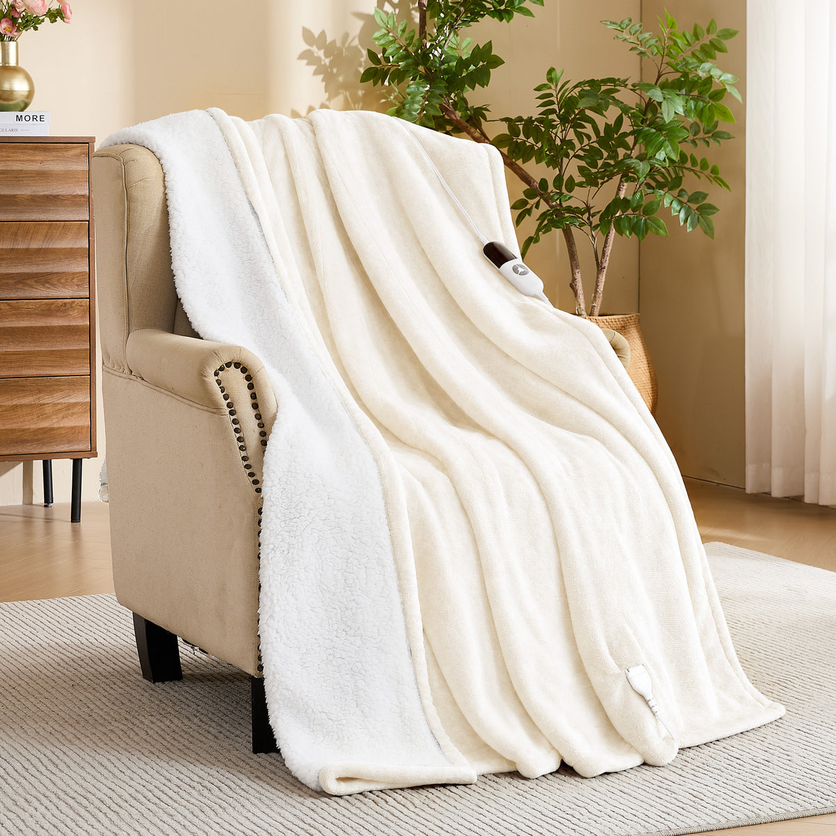 puredown® Electric Heated Blanket Throw – Soft Flannel Sherpa Heated Throw Blanket with 6 Heat Levels 1-12H Auto Off，ETL Certified Overheat Protection