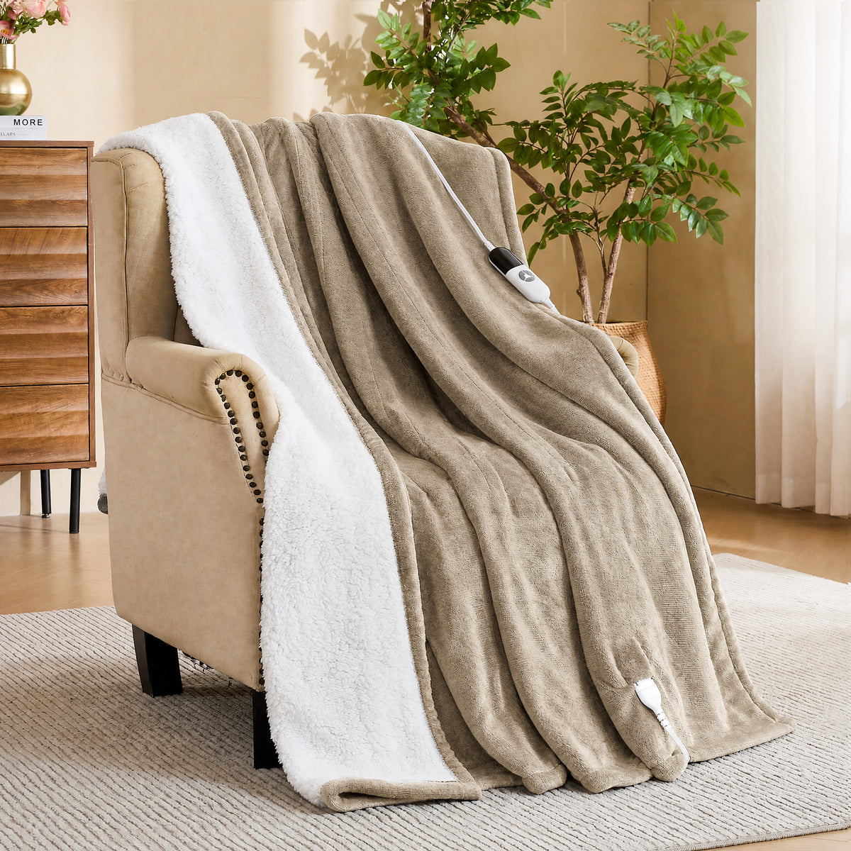 puredown® Electric Heated Blanket Throw – Soft Flannel Sherpa Heated Throw Blanket with 6 Heat Levels 1-12H Auto Off，ETL Certified Overheat Protection