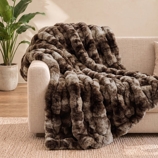 puredown® Faux Rabbit Fur Thick Throw Blanket for Couch, 1120GSM Tie-Dye Coffee, Soft Thick Luxury Fluffy Cozy Blanket for Couch Sofa Bed, Warm Decorative Throw Blanket for Home Decor