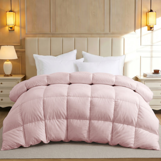UNIKOME Goose Feather Down Fiber Comforter Queen Size, All Season Hotel Luxury Bedding Comforter, Ultra Soft Fluffy Duvet Insert with Downproof Cover, 8 Corner Loops (Full/Queen, Pink, 88"X88")