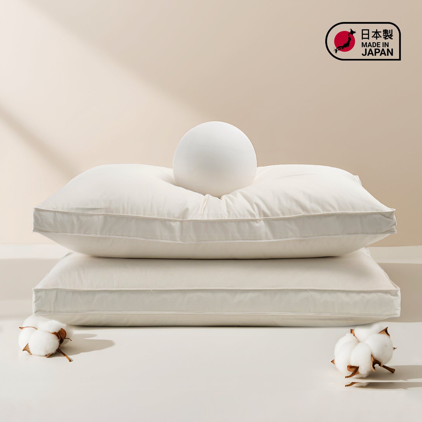 UNIKOME White Goose Down Feather Gusseted Pillows - 100% Organic Cotton Cover - Queen Size Pillow Set of 2, Made in Japan Pillow for Sleeping