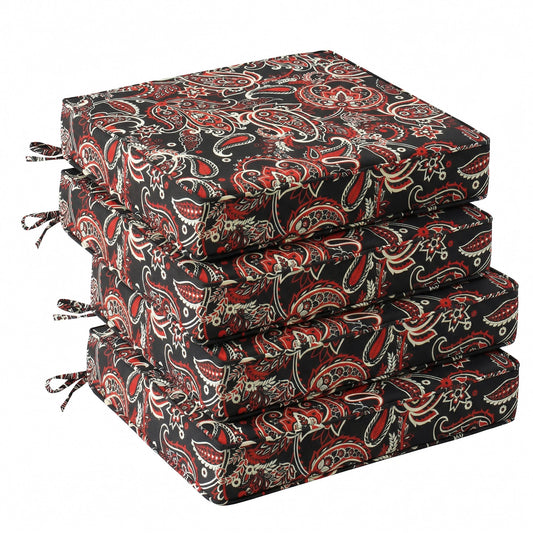 UNIKOME Outdoor Chair Cushions Set of 4, Water Resistant Patio Seat Cushions with Ties for Outdoor Furniture, High-Density Foam, UV & Fade Resistant, Piped Edge – 24" x 24" x 4", Red Paisley Floral