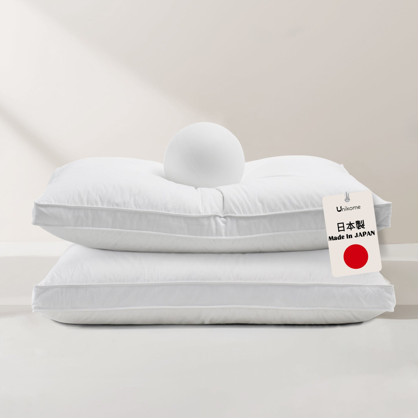 UNIKOME White Goose Down Feather Gusseted Pillows - 100% Cotton Cover - Queen Size Pillow Set of 2, Made in Japan Pillow for Sleeping