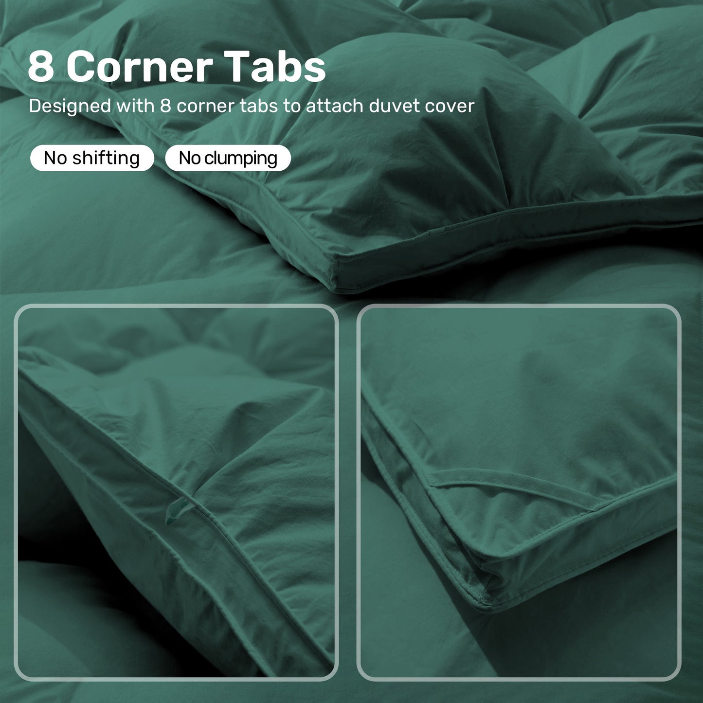 UNIKOME Queen Size Goose Feather Down Comforter - Pinch Pleat All Season Duvet Insert, 20% Extra Fill, 90oz, Cloud-Like Fluffy Hotel Luxury Green Comforter with 100% Cotton Cover (90" X 90")