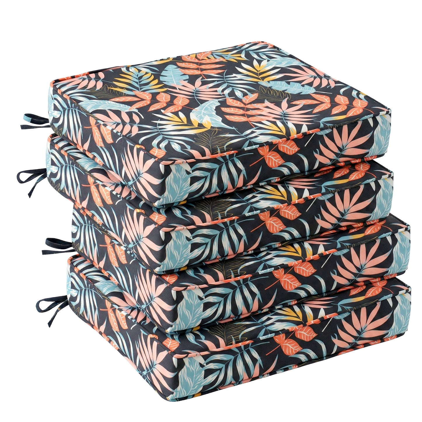 UNIKOME Outdoor Chair Cushions Set of 4, Water Resistant Patio Seat Cushions with Ties for Outdoor Furniture, High-Density Foam, UV & Fade Resistant, Piped Edge – 19" x 19" x 3", Colorful Leaves