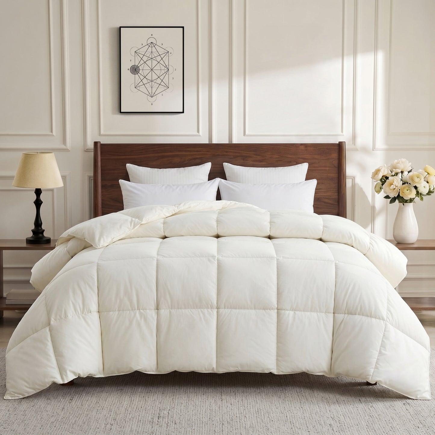 UNIKOME All Season Goose Feather Down Fiber Comforter Twin Size - 100% Organic Cotton Cover Natural Breathable Duvet Insert, 750+ Fill Power, Hotel Luxury Bedding Comforter (68"x88")