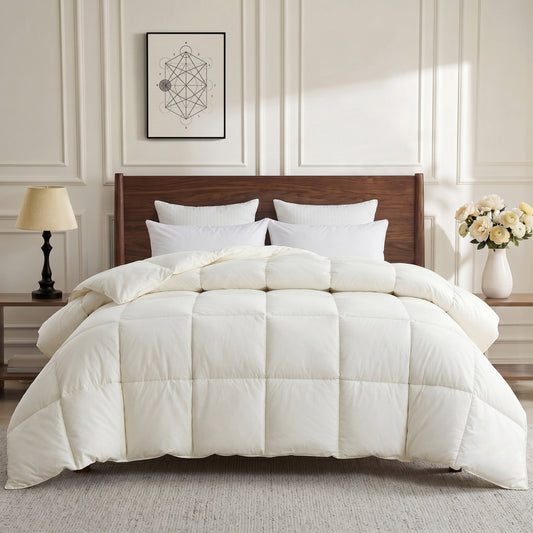 UNIKOME All Season Goose Feather Down Fiber Comforter Twin Size - 100% Organic Cotton Cover Natural Breathable Duvet Insert, 750+ Fill Power, Hotel Luxury Bedding Comforter (68"x88")
