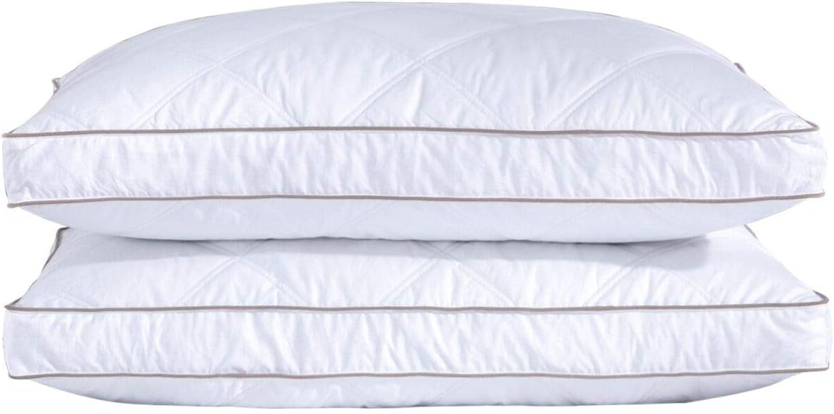 puredown® Goose Feathers and Down Pillow for Sleeping Hotel Collection Bed Pillows, Gusseted, King, Set of 2
