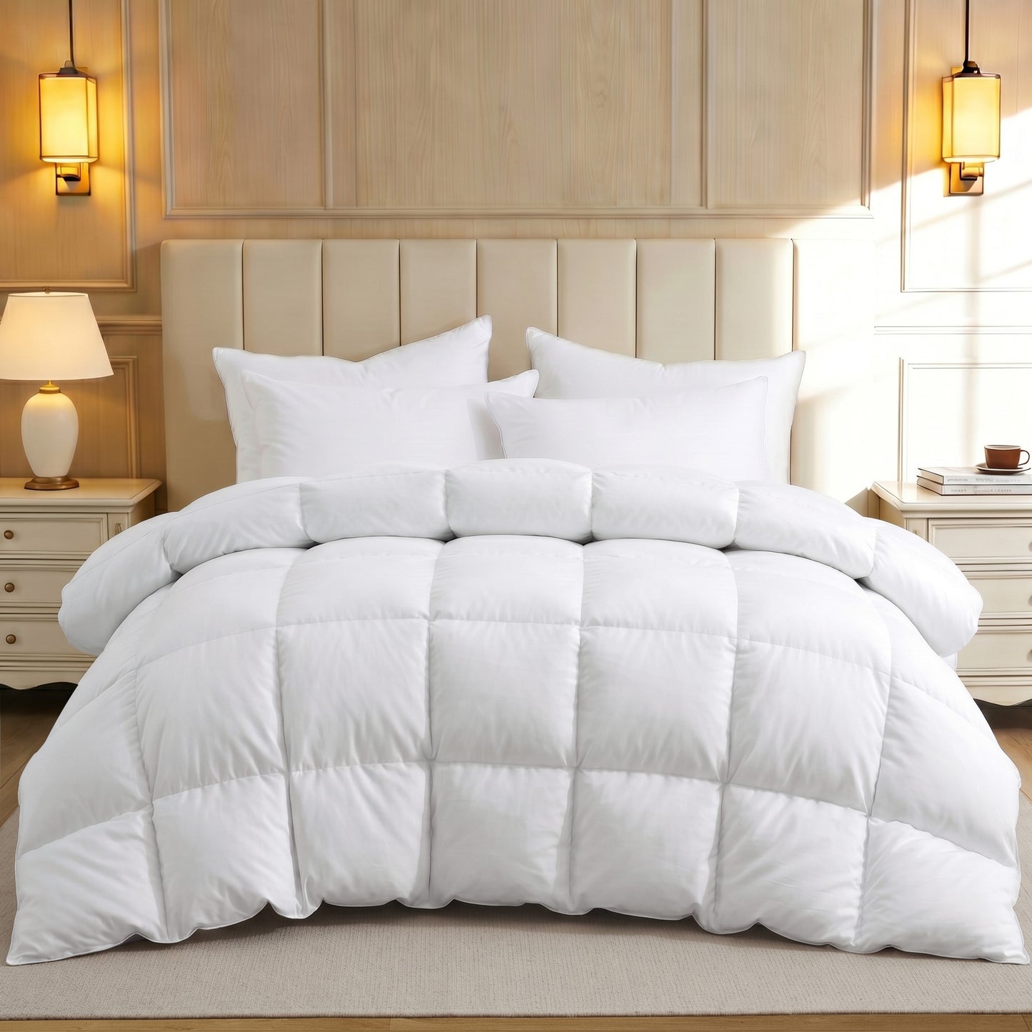 UNIKOME Goose Feather Down Fiber Comforter Queen Size, All Season Hotel Luxury Bedding Comforter, Ultra Soft Fluffy Duvet Insert with Downproof Cover, 8 Corner Loops (Full/Queen, White, 88"X88")