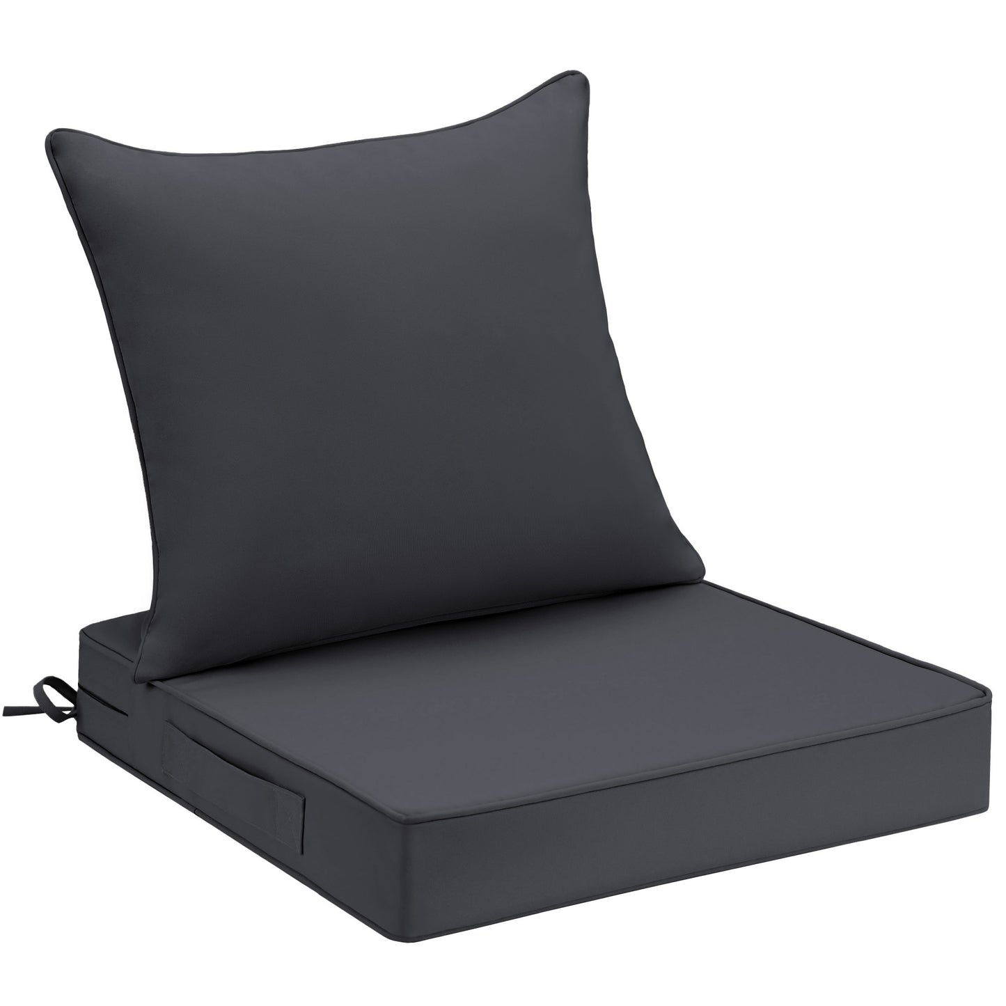 UNIKOME 19x19x3 Inch Outdoor Chair Cushions Set -  Waterproof Patio Cushions for Outdoor Furniture with Removable Cover, Ties & Handle, Deep Seat Patio Cushions for Sofa Couch - Black