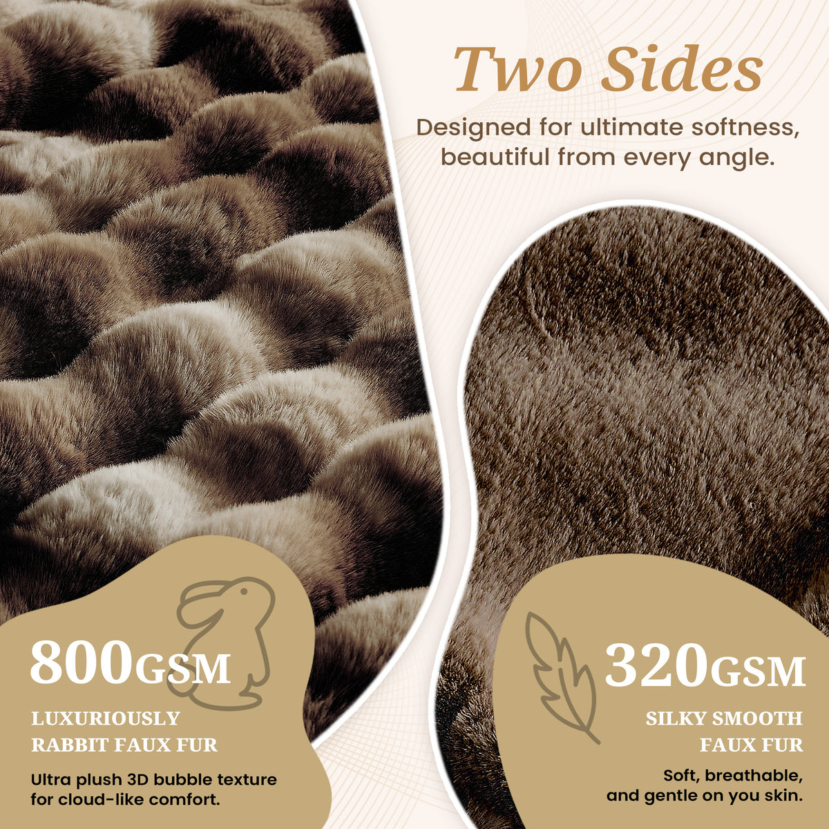 puredown® Faux Rabbit Fur Thick Throw Blanket for Couch, 1120GSM Tie-Dye Coffee, Soft Thick Luxury Fluffy Cozy Blanket for Couch Sofa Bed, Warm Decorative Throw Blanket for Home Decor