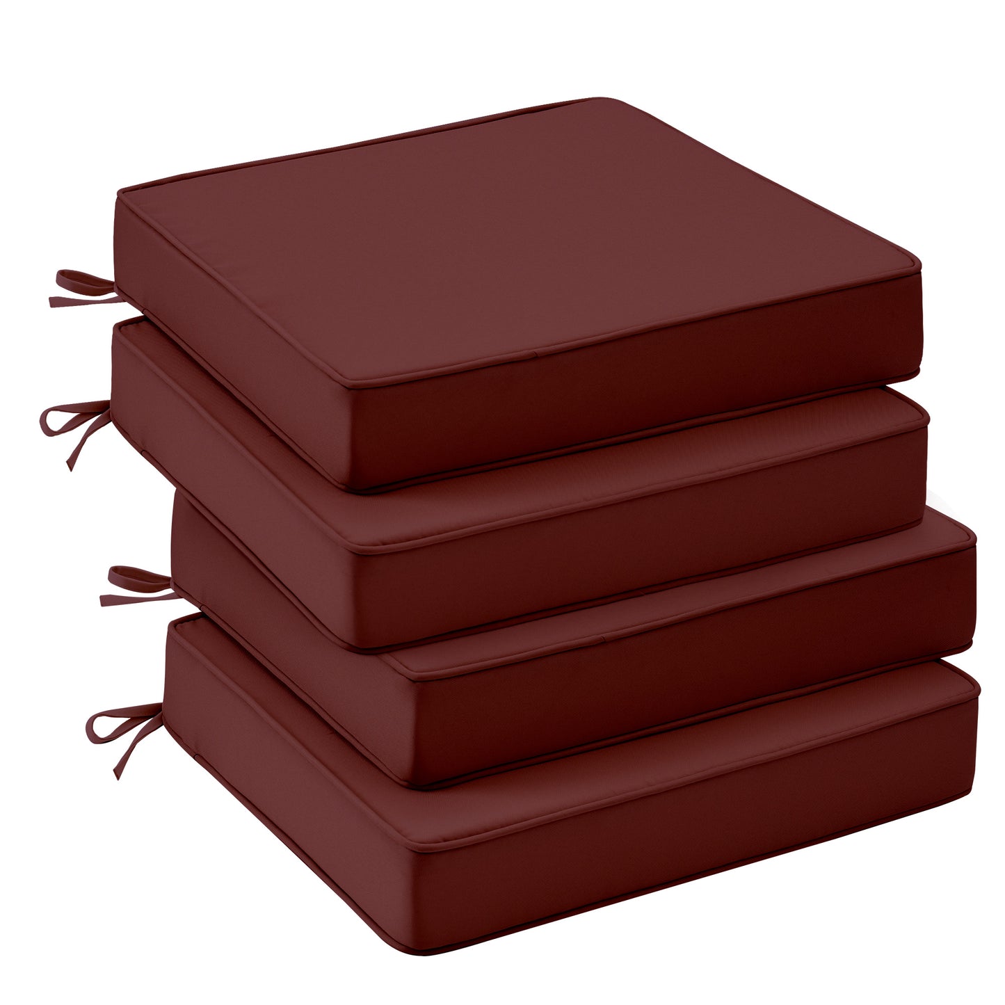UNIKOME Outdoor Chair Cushions Set of 4, Water Resistant Patio Seat Cushions with Ties for Outdoor Furniture, High-Density Foam, UV & Fade Resistant, Piped Edge – 24" x 24" x 4", Wine Red