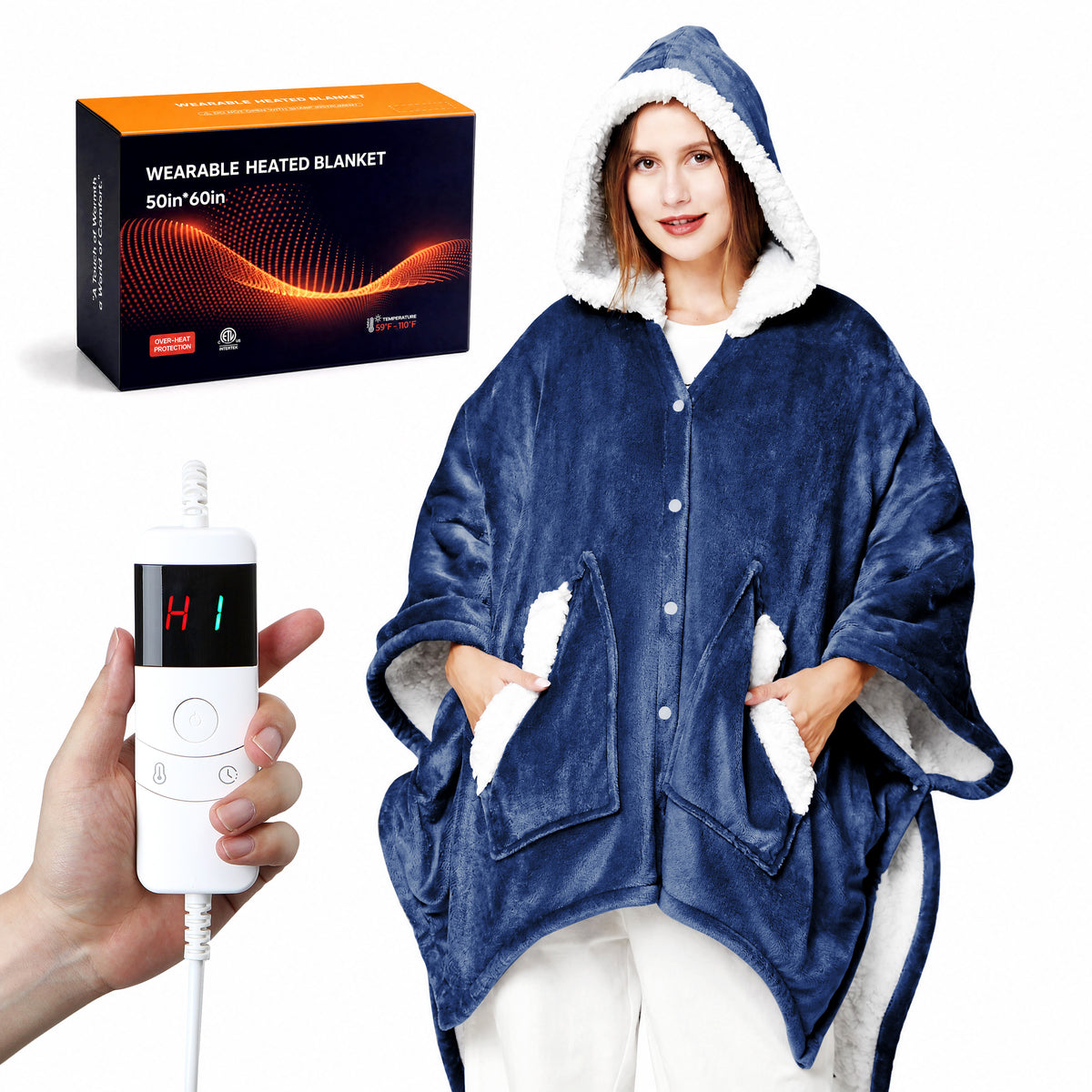 UNIKOME Wearable Heated Throw Blanket Electric Shawl，Christmas Birthday Gifts for Grandma,Mom,Elderly Women,Heated Robe Hoodie with 10 Heating Levels & 1-8 Hours Time Settings,50 x 60 Inch, Grey