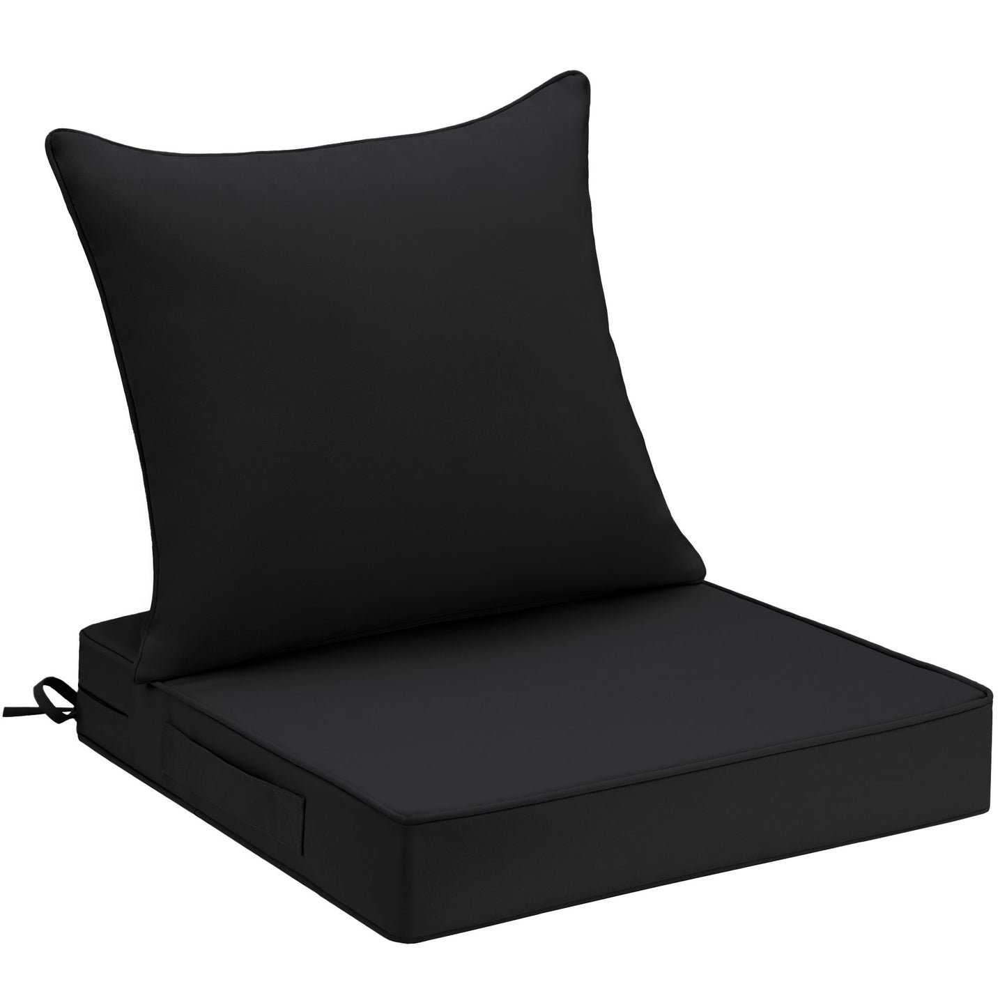 UNIKOME 19x19x3 Inch Outdoor Chair Cushions Set -  Waterproof Patio Cushions for Outdoor Furniture with Removable Cover, Ties & Handle, Deep Seat Patio Cushions for Sofa Couch - Black