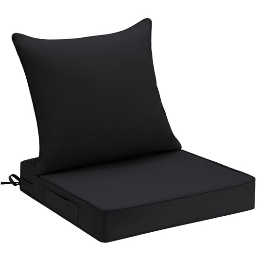 UNIKOME 19x19x3 Inch Outdoor Chair Cushions Set -  Waterproof Patio Cushions for Outdoor Furniture with Removable Cover, Ties & Handle, Deep Seat Patio Cushions for Sofa Couch - Black