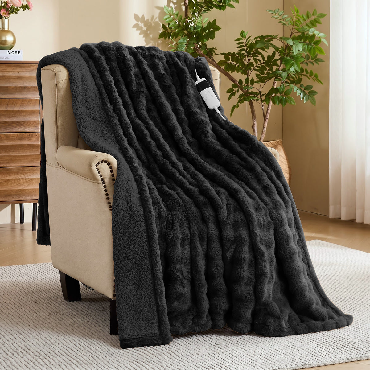 puredown® Electric Blanket, Faux Fur Heated Throw Blankt, 10 Heat Levels, 1/2/4/6/8H Auto Off, Fast Heating, ETL Certified, Overheat Protection, Machine Washable