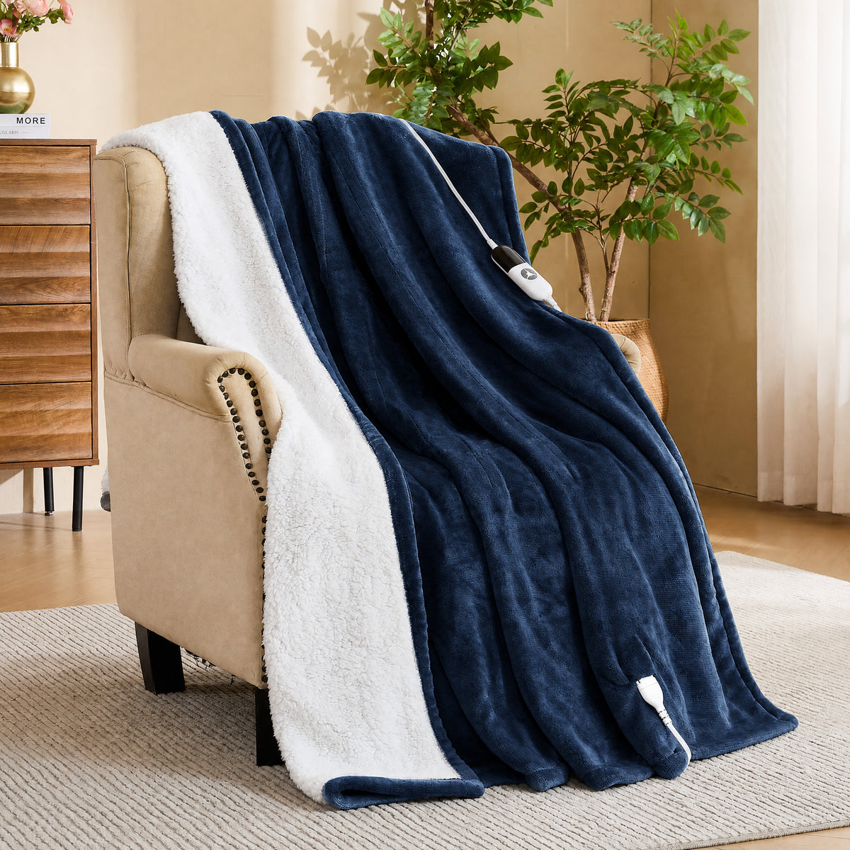 puredown® Electric Heated Blanket Throw – Soft Flannel Sherpa Heated Throw Blanket with 6 Heat Levels 1-12H Auto Off，ETL Certified Overheat Protection