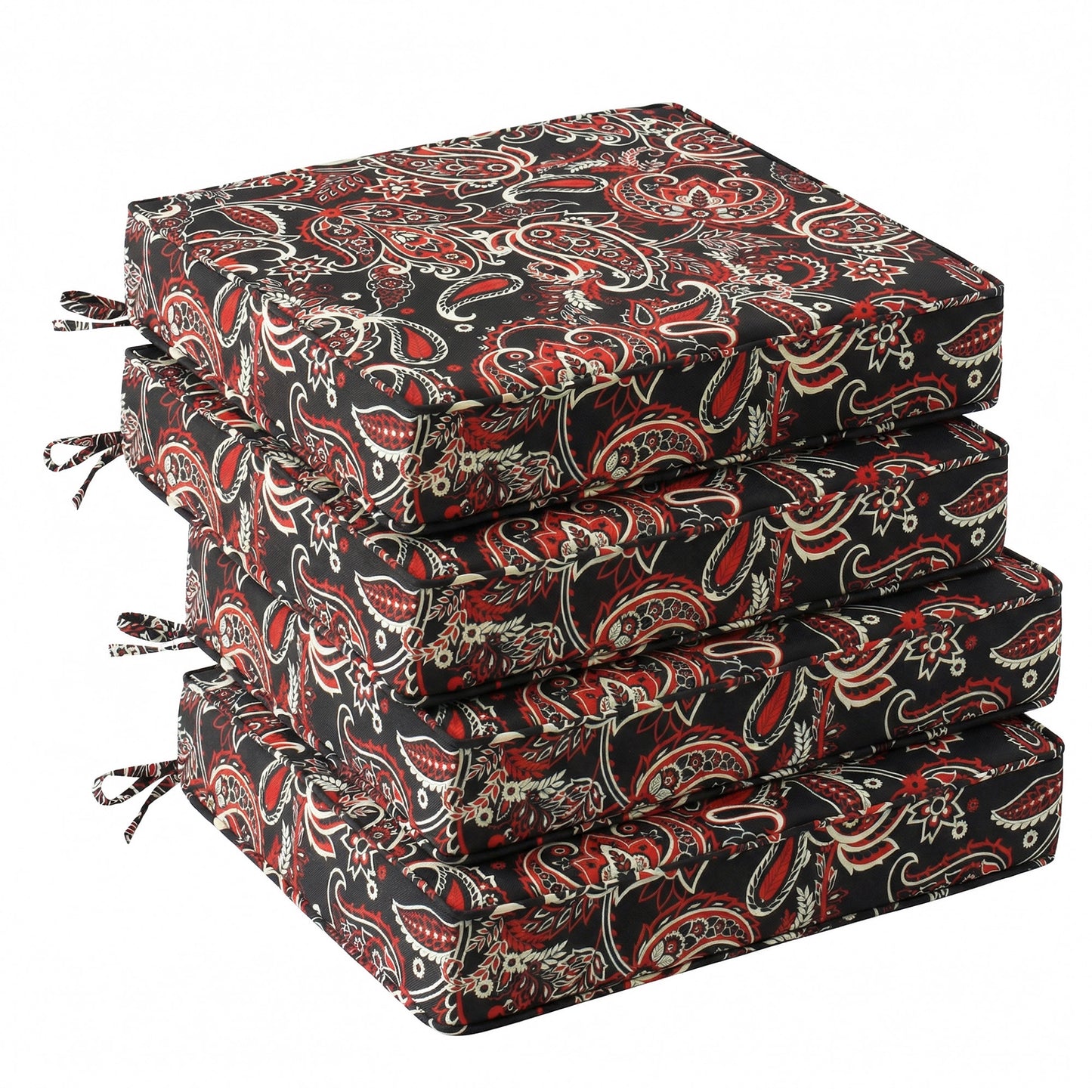 UNIKOME Outdoor Chair Cushions Set of 4, Water Resistant Patio Seat Cushions with Ties for Outdoor Furniture, High-Density Foam, UV & Fade Resistant, Piped Edge – 19" x 19" x 3", Red Paisley Floral