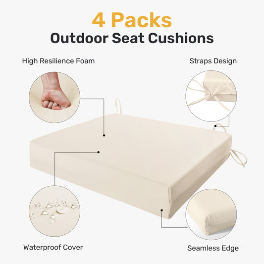 UNIKOME Outdoor Chair Cushions Pack of 4, Waterproof Patio Cushions with Ties, High Density Sponge Filling Square Corner Seat Cushions for Outdoor Furniture, 18.5"x16"x3"