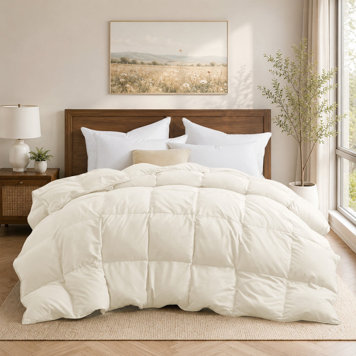 Unikome All Season Goose Down Feather Fiber Comforter with Natural Filling, Soft & Breathable Lightweight Duvet Insert, Machine Washable