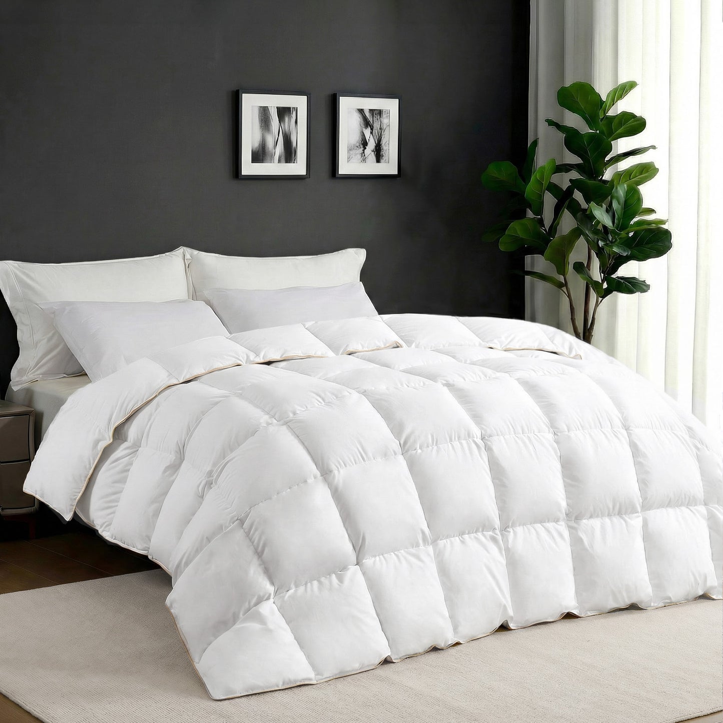 UNIKOME Lightweight Goose Feather Down Fiber Comforter California King, Duvet Insert with Soft Downproof Cover for Summer/Hot Sleepers, Hotel-Luxury Fluffy Bed Comforter (108"X94", White)