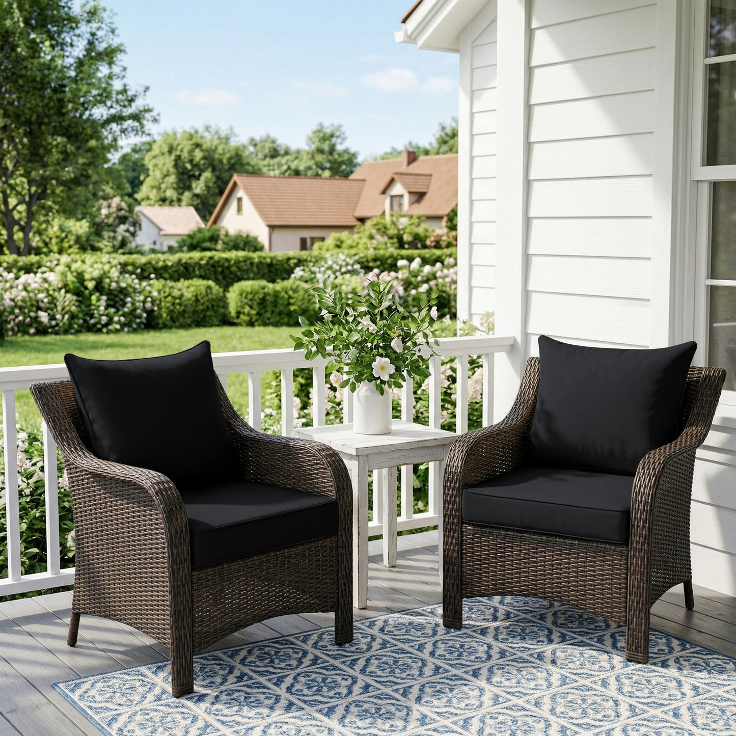UNIKOME 19x19x3 Inch Outdoor Chair Cushions Set -  Waterproof Patio Cushions for Outdoor Furniture with Removable Cover, Ties & Handle, Deep Seat Patio Cushions for Sofa Couch - Black