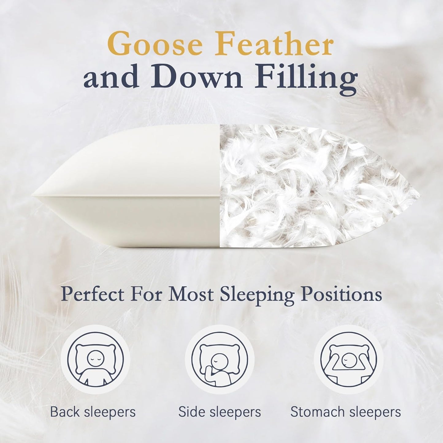 puredown® Goose Feather Down Pillows, 100% Organic Cotton Cover, Luxury Hotel Collection Bed Pillows for Sleeping Set of 2