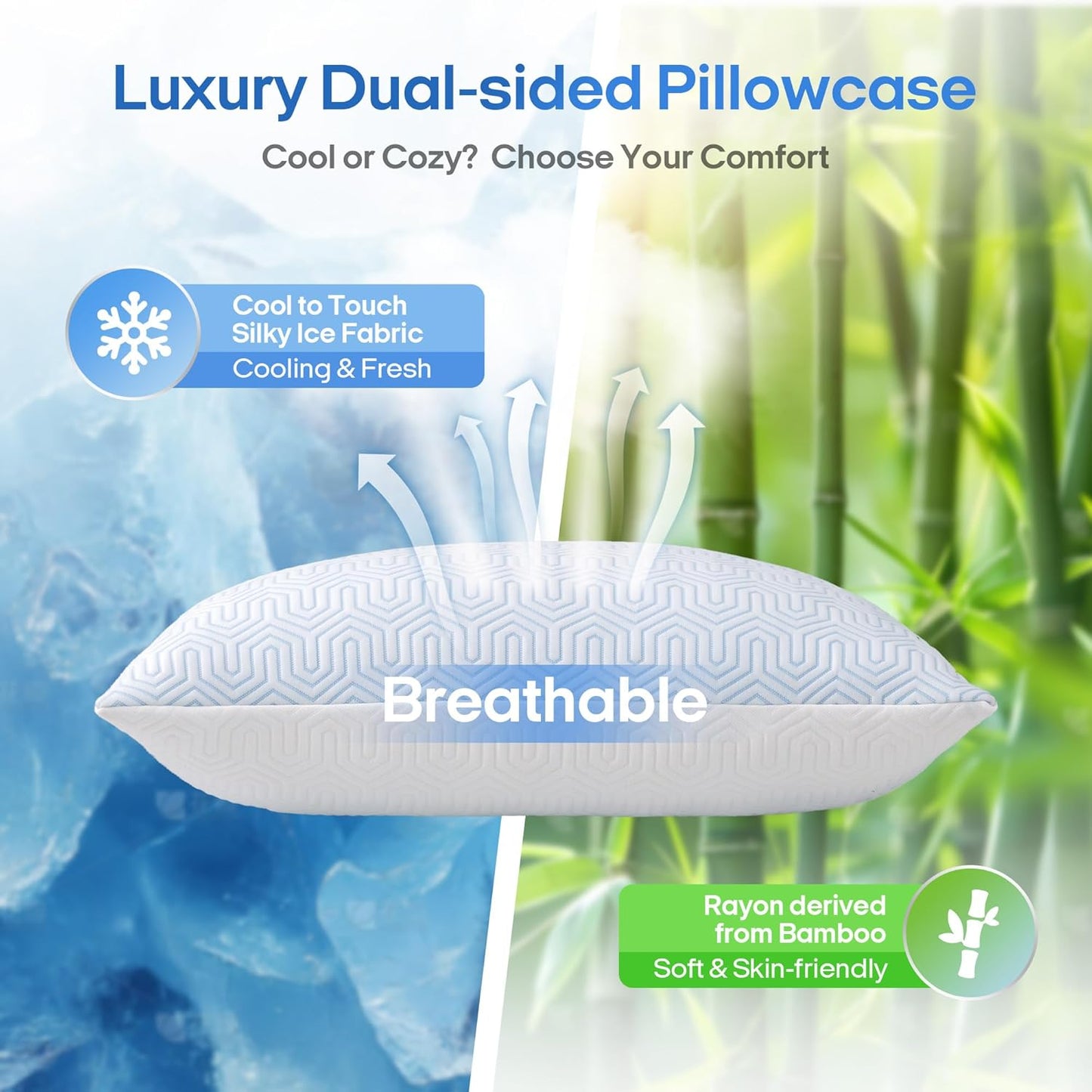 puredown® Cooling Goose Feather Down Pillow, Set of 1, Bed Pillow Insert with Soft Cooling Pillowcase for Cool Sleep