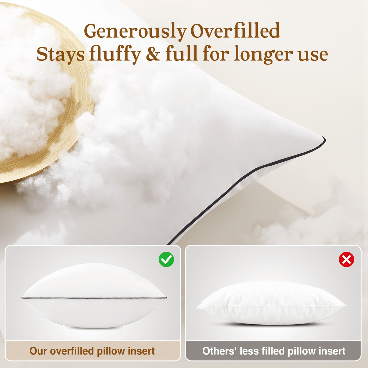 puredown® Pillow Inserts Set of 2, Fluffy Overfilled Down Alternative Lumbar Pillows, Soft Plush Decorative Throw Pillows for Couch, Sofa, Bed and Home Decor