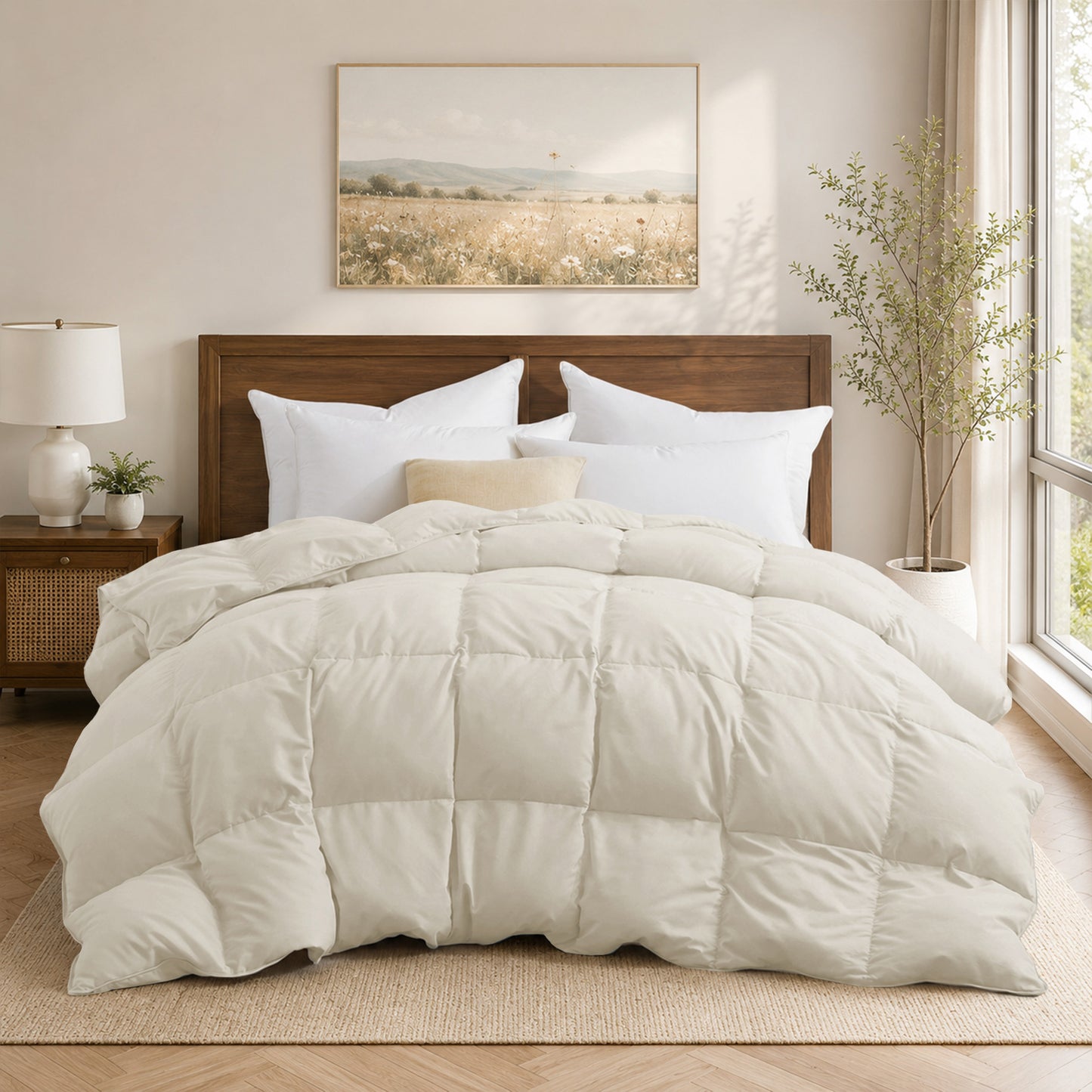 Unikome All Season Goose Down Feather Fiber Comforter with Natural Filling, Soft & Breathable Lightweight Duvet Insert, Machine Washable