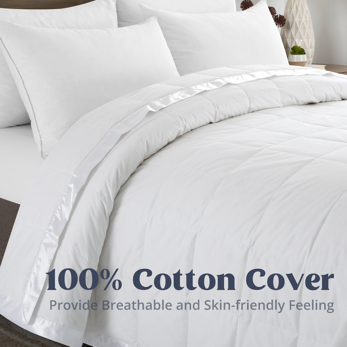 puredown® Blankets Queen Size - Soft Lightweight Down Blanket for Bed, Cozy Warm Luxury Bed Blanket with Satin Trim, White (90"X90")