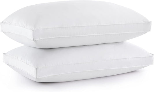 puredown® Goose Feather Down Pillows, Gusseted Bed Pillows for Sleeping 100% Cotton Cover, Set of 2