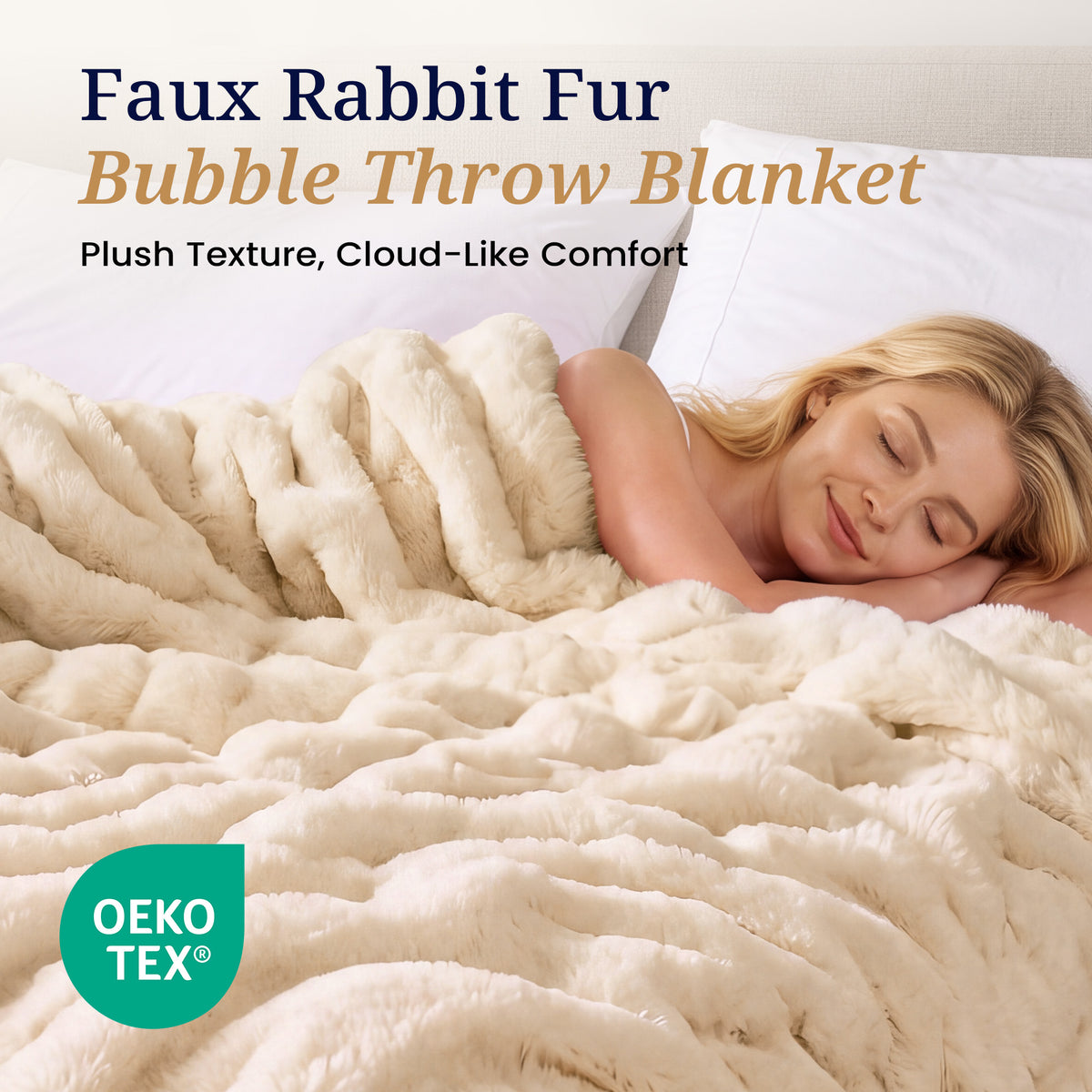 puredown®Faux Rabbit Fur Bubble Throw Blanket for Couch, Beige