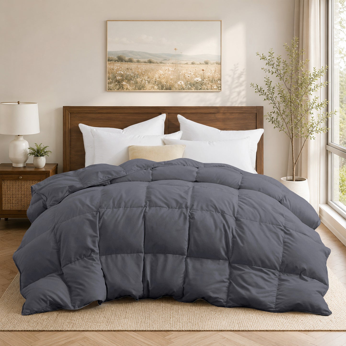 Unikome All Season Goose Down Feather Fiber Comforter with Natural Filling, Soft & Breathable Lightweight Duvet Insert, Machine Washable