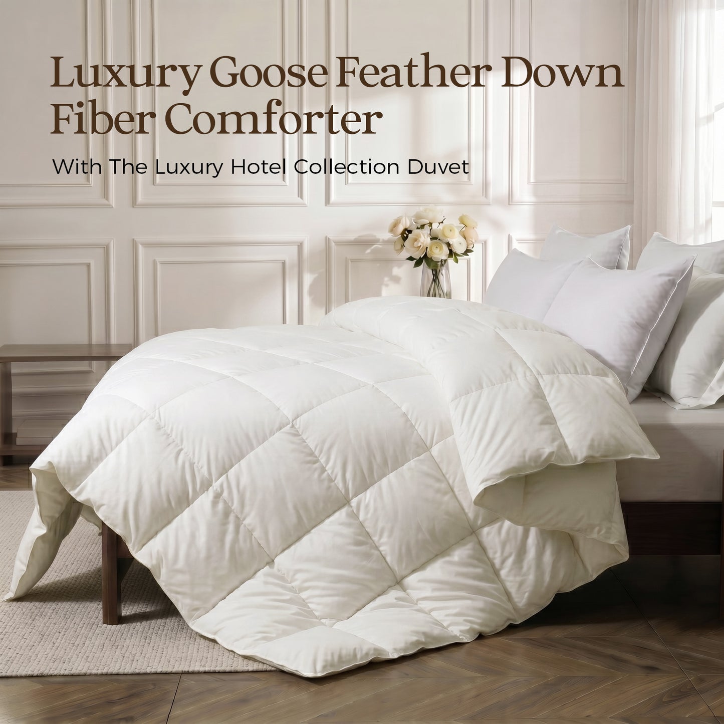 UNIKOME All Season Goose Feather Down Fiber Comforter Twin Size - 100% Organic Cotton Cover Natural Breathable Duvet Insert, 750+ Fill Power, Hotel Luxury Bedding Comforter (68"x88")