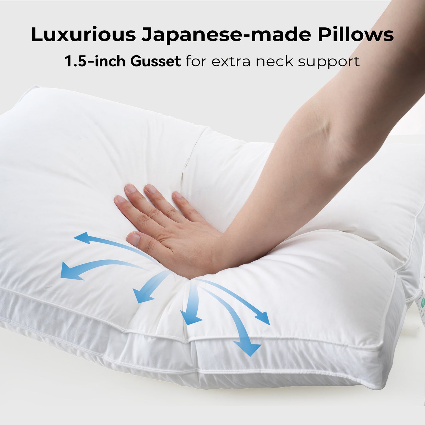 UNIKOME White Goose Down Feather Gusseted Pillows - 100% Cotton Cover - Standard Size Pillow Set of 2, Made in Japan Pillow for Sleeping