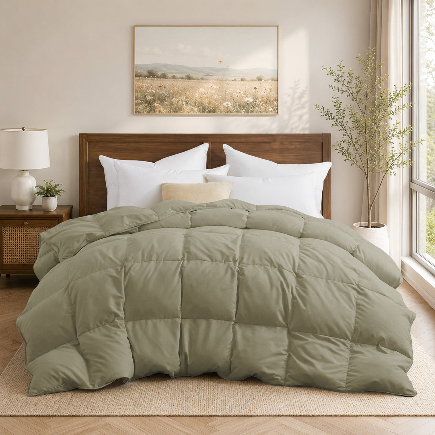 Unikome All Season Goose Down Feather Fiber Comforter with Natural Filling, Soft & Breathable Lightweight Duvet Insert, Machine Washable