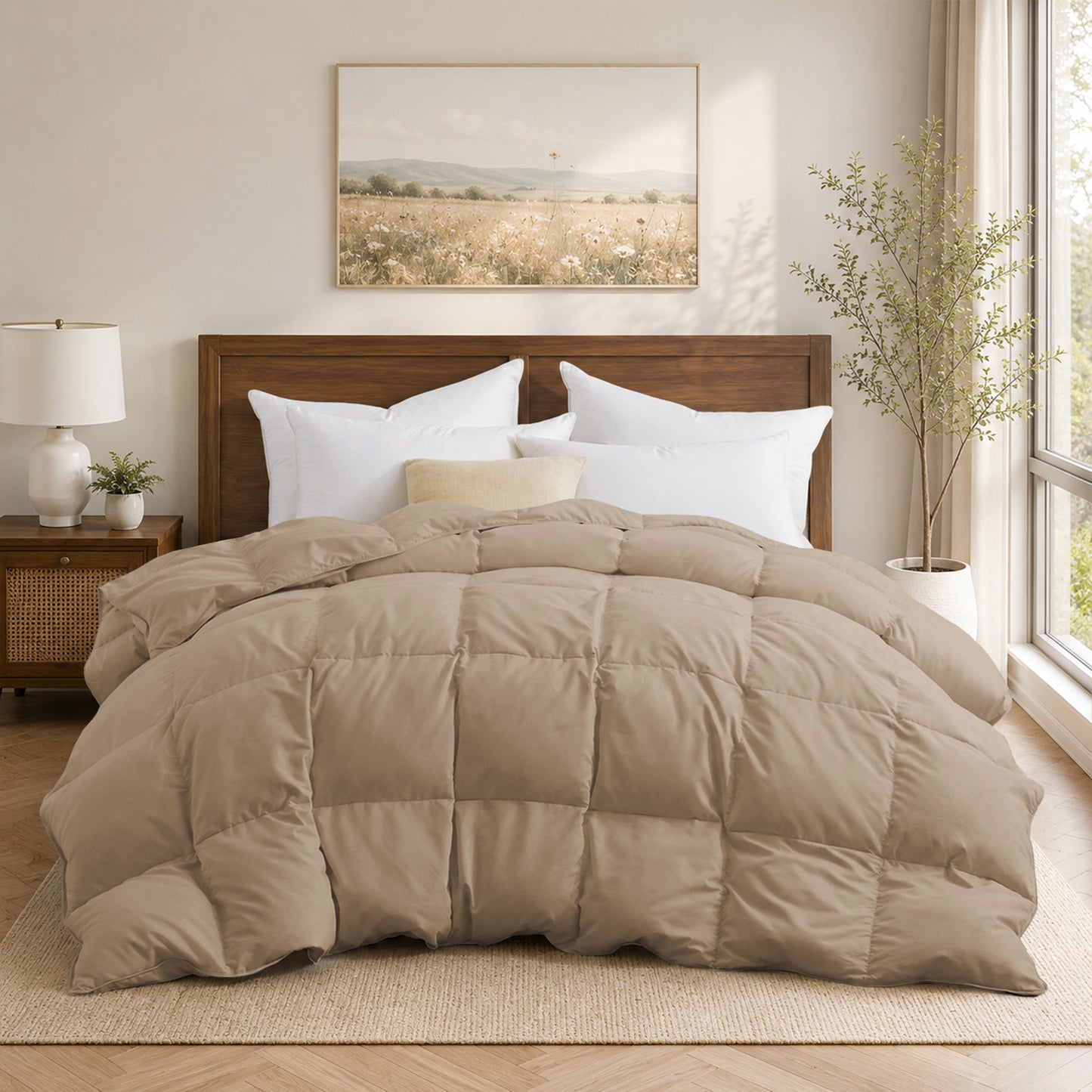 Unikome All Season Goose Down Feather Fiber Comforter with Natural Filling, Soft & Breathable Lightweight Duvet Insert, Machine Washable