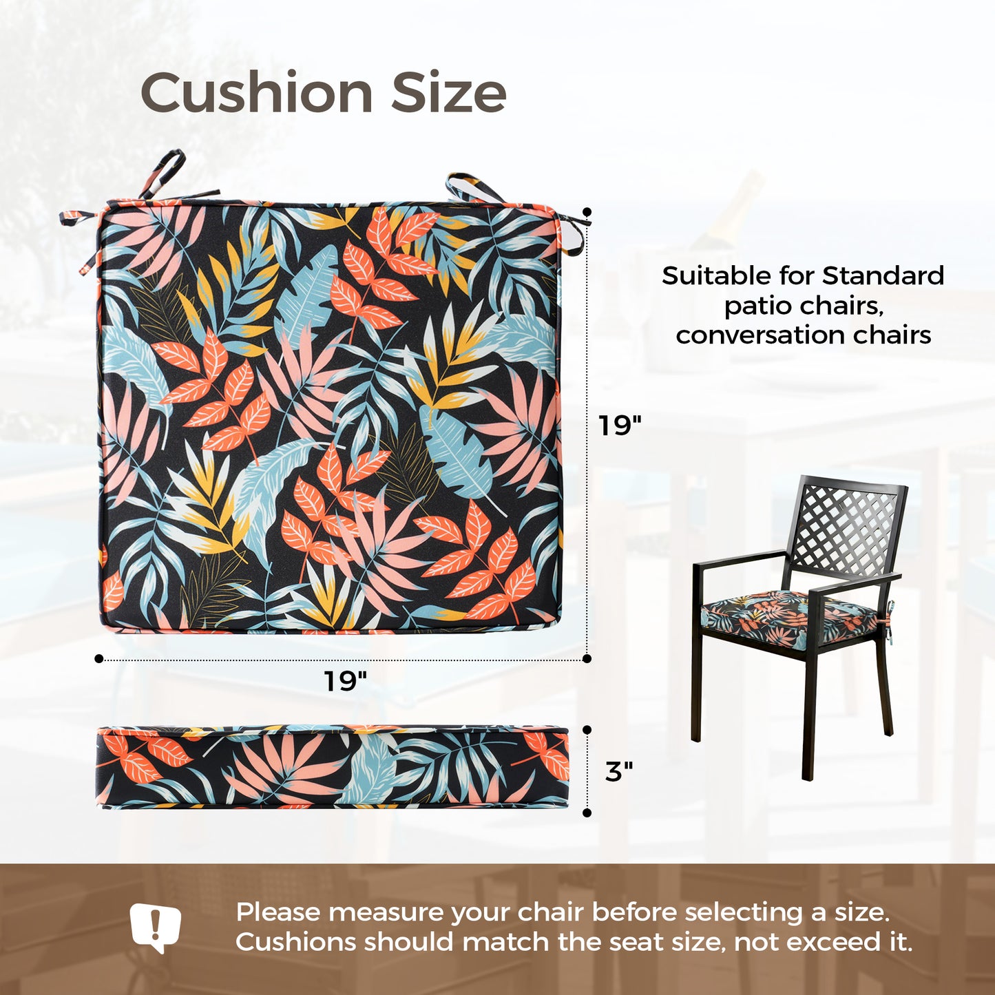 UNIKOME Outdoor Chair Cushions Set of 4, Water Resistant Patio Seat Cushions with Ties for Outdoor Furniture, High-Density Foam, UV & Fade Resistant, Piped Edge – 19" x 19" x 3", Colorful Leaves