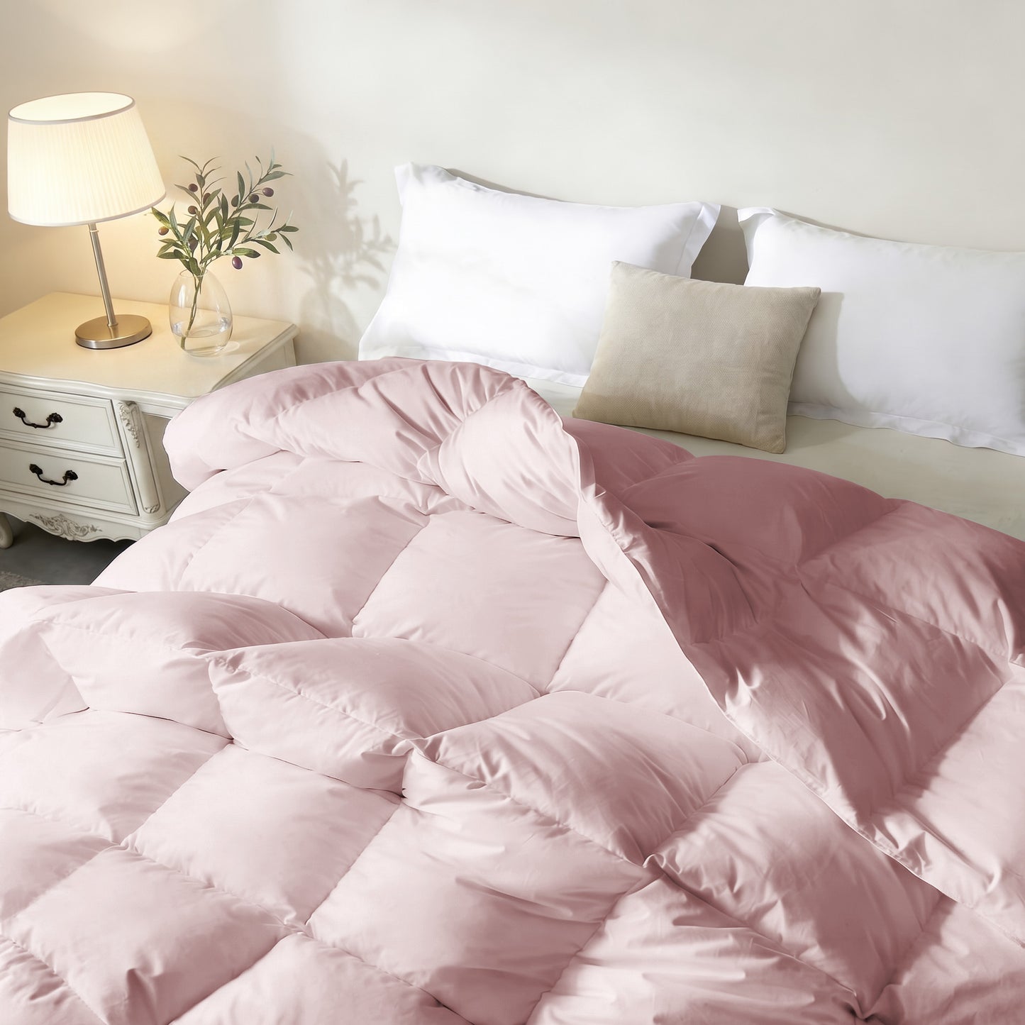 UNIKOME Goose Feather Down Fiber Comforter Queen Size, All Season Hotel Luxury Bedding Comforter, Ultra Soft Fluffy Duvet Insert with Downproof Cover, 8 Corner Loops (Full/Queen, Pink, 88"X88")