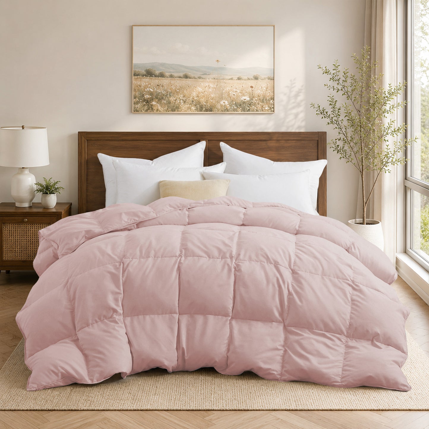 Unikome All Season Goose Down Feather Fiber Comforter with Natural Filling, Soft & Breathable Lightweight Duvet Insert, Machine Washable